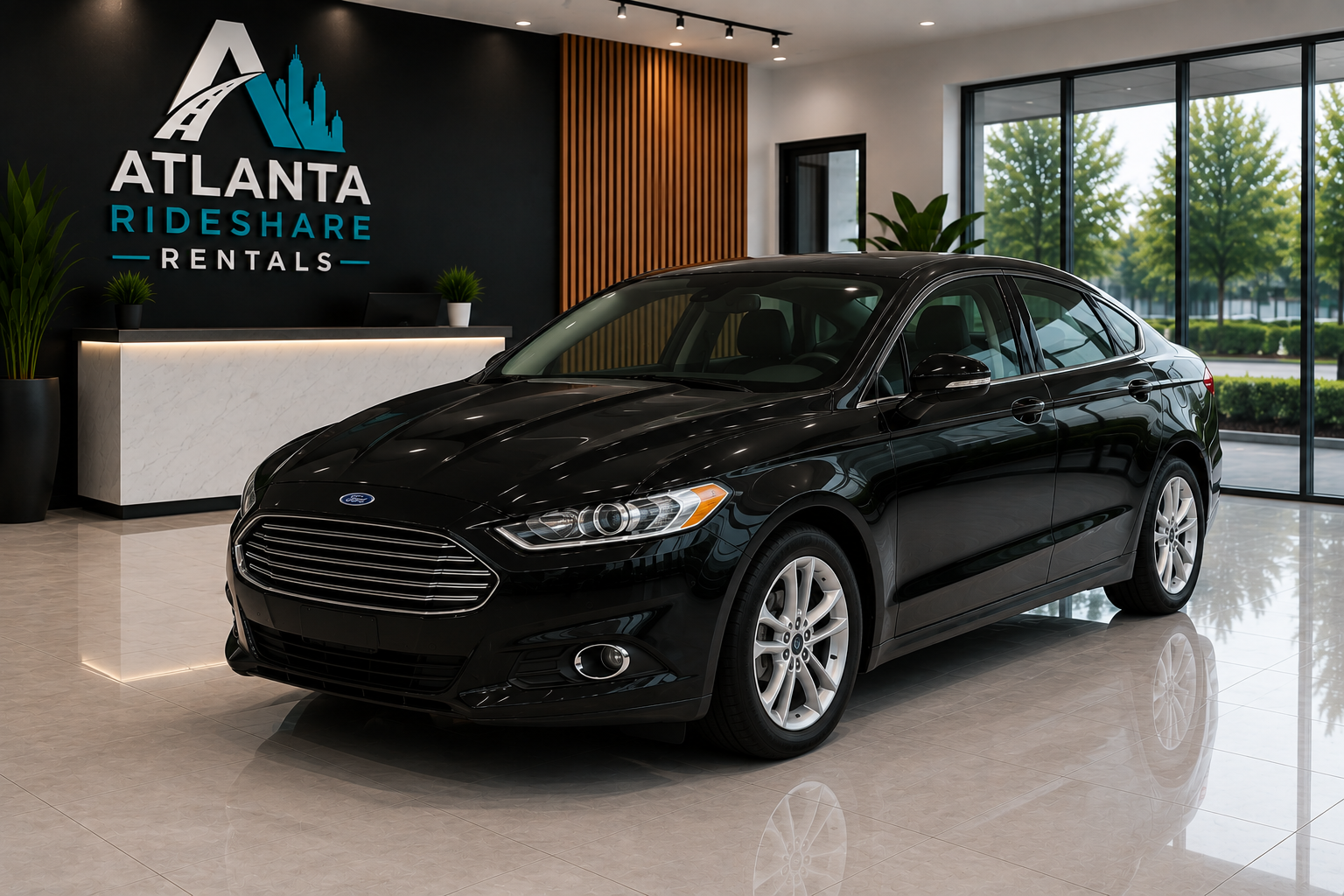 Black Ford Fusion rental vehicle