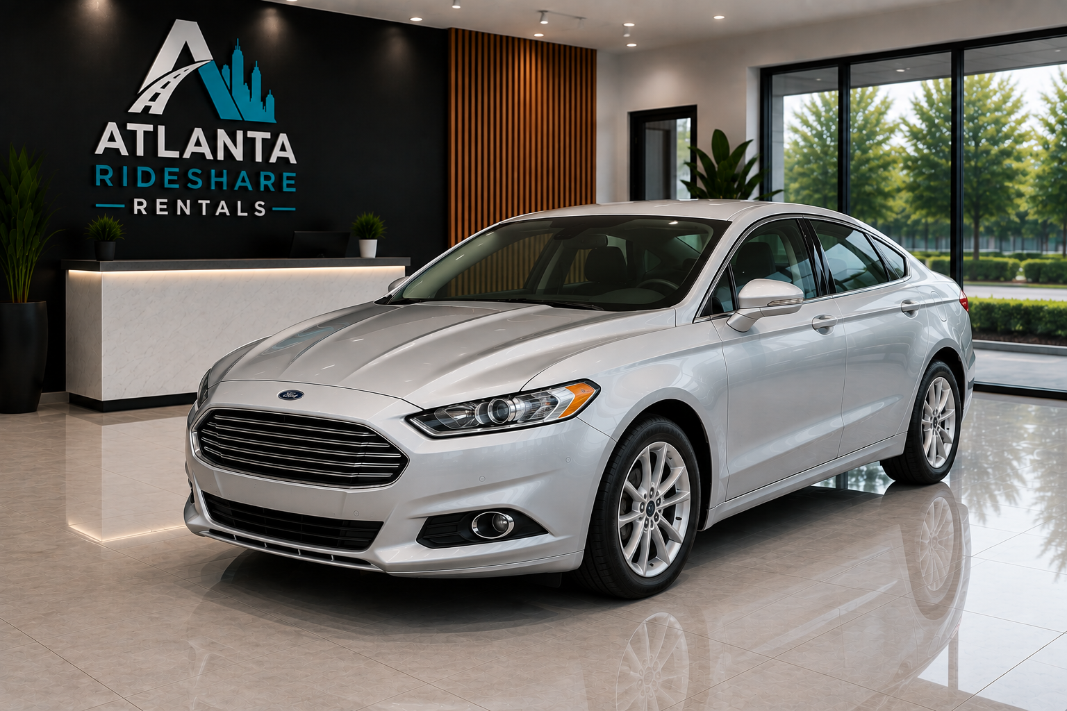 Silver Ford Fusion rental vehicle