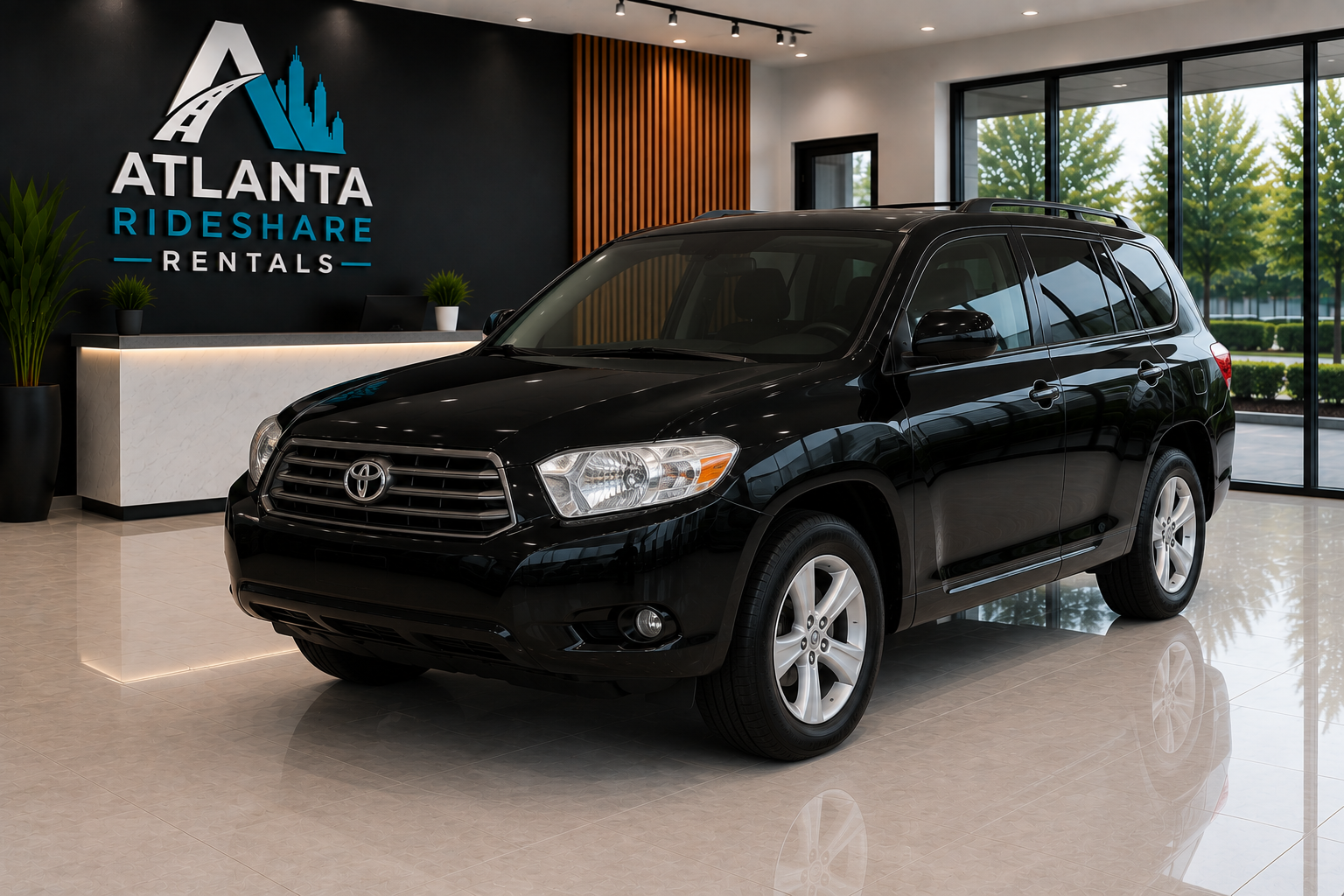 Black Toyota Highlander rental vehicle